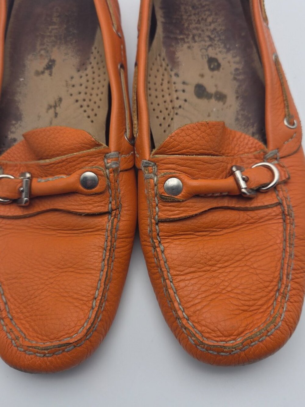 The Original Car Shoe Orange Leather Loafers Women Size 39.5 - Picture 2 of 8